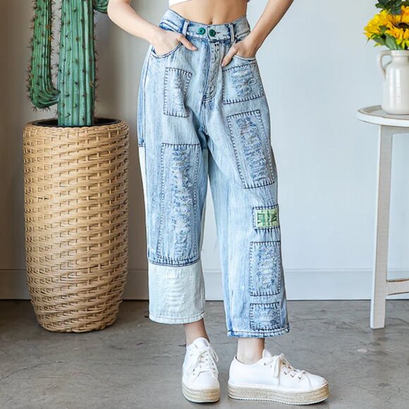 Oli & Hali Distressed Patchwork Denim Jeans - Picture 2 of 8